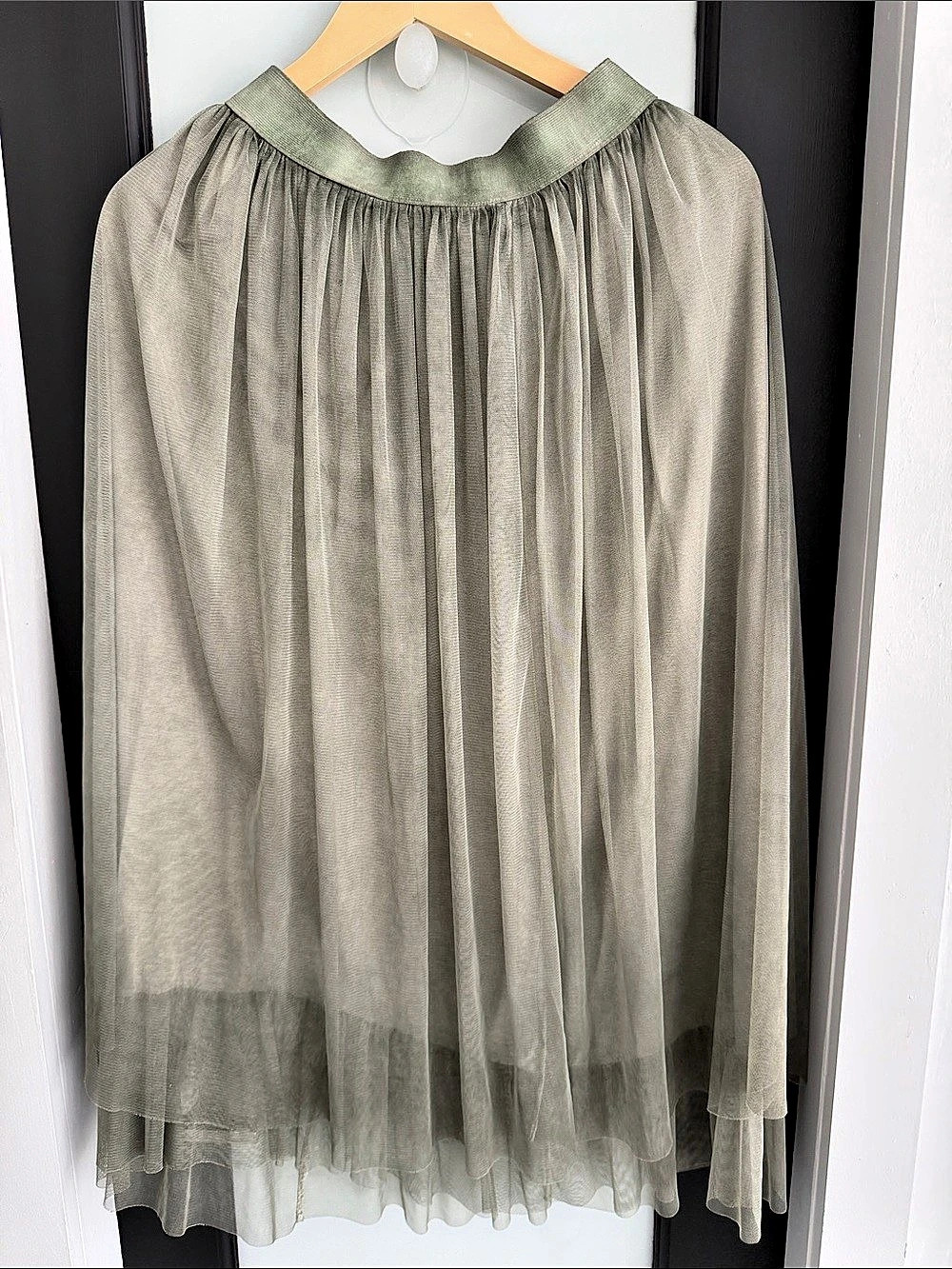Pleated Sheer Midi Skirt in Sage Green Like New
